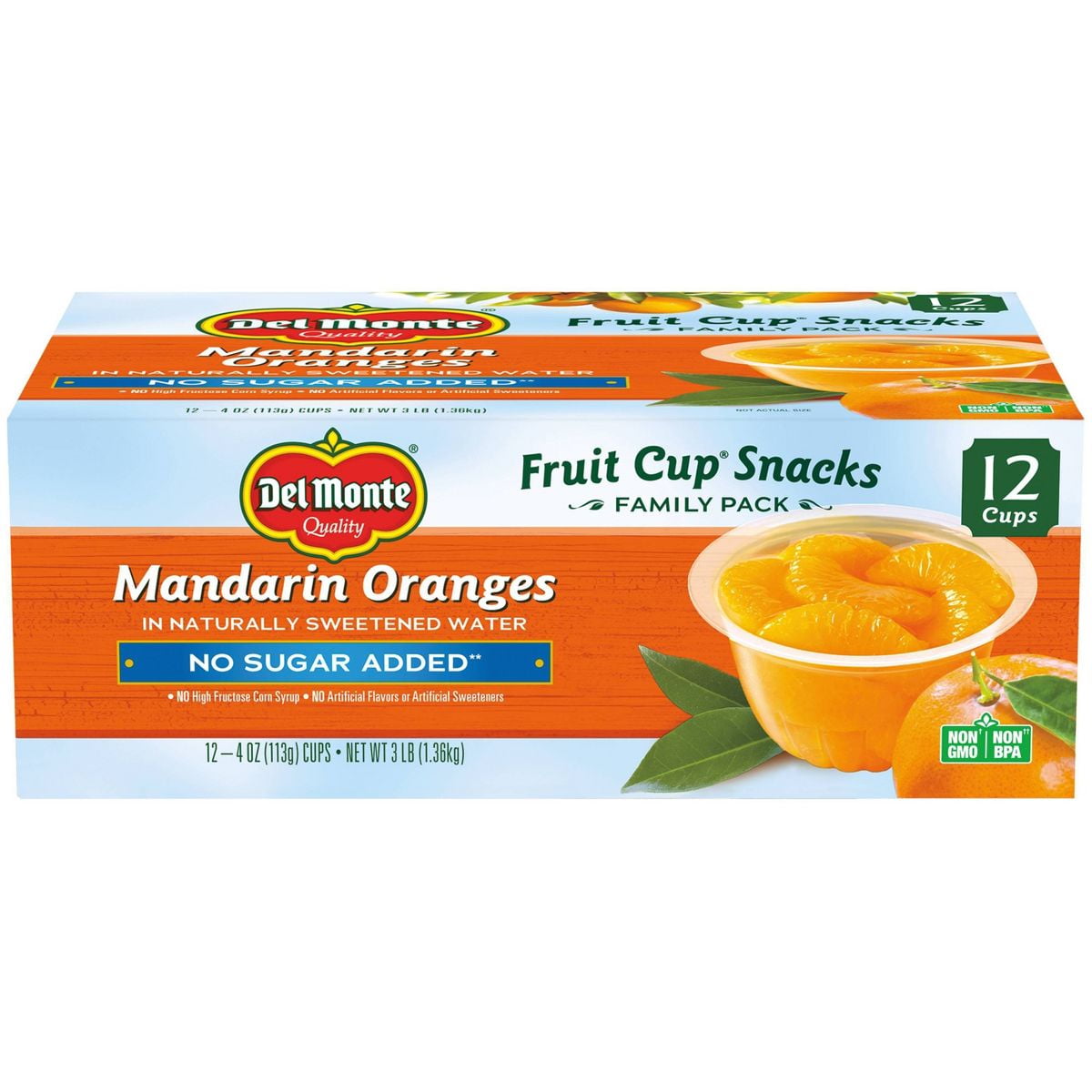 Del Monte Mandarin Oranges Fruit Cup Snacks - 12ct/48oz - Pack of 2