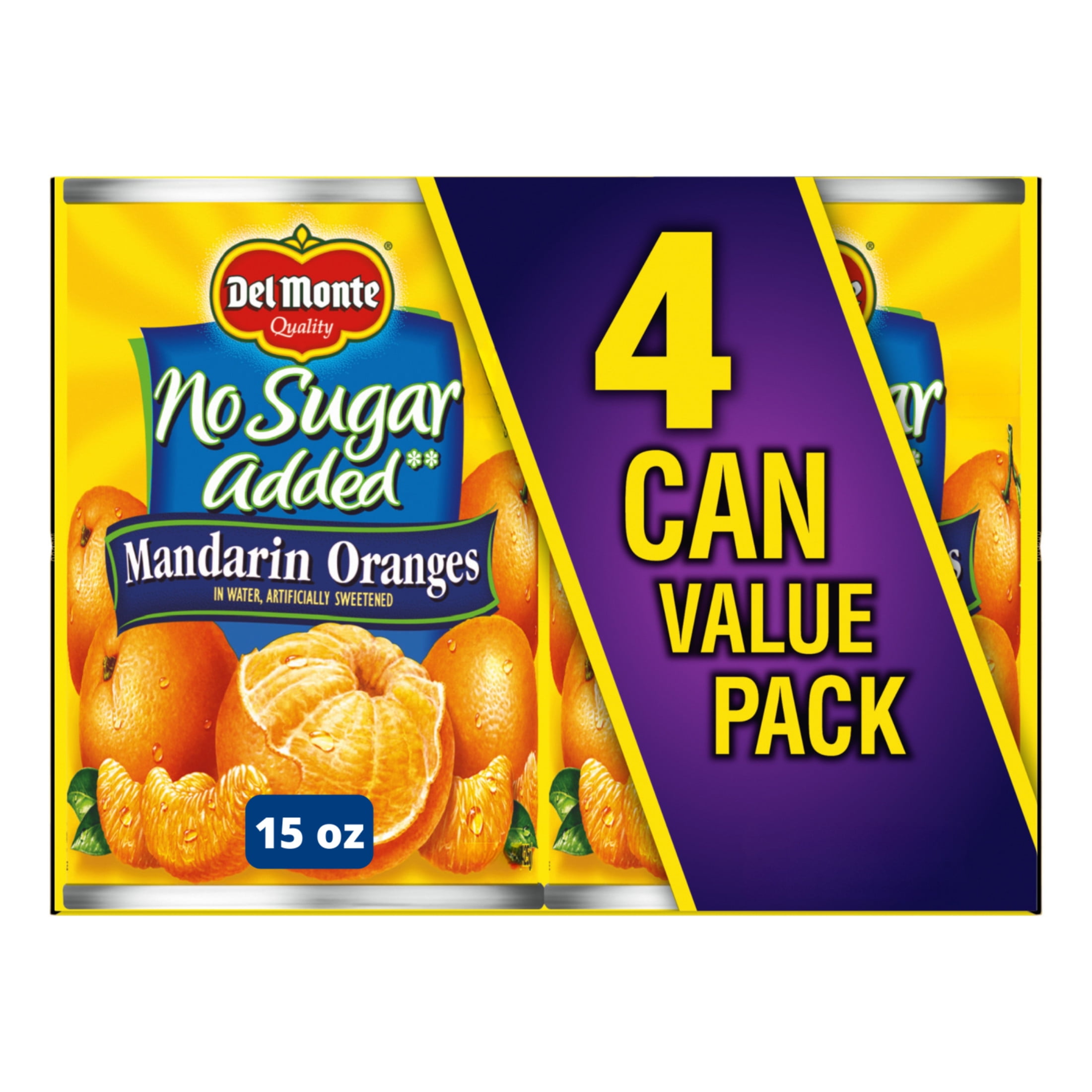 Del Monte Mandarin Oranges No Sugar Added, 15 oz Can (Pack of 4), Canned Fruit