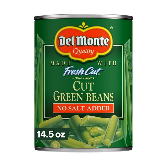 Del Monte No Salt Added Cut Green Beans, Canned Vegetables, 14.5 oz Can