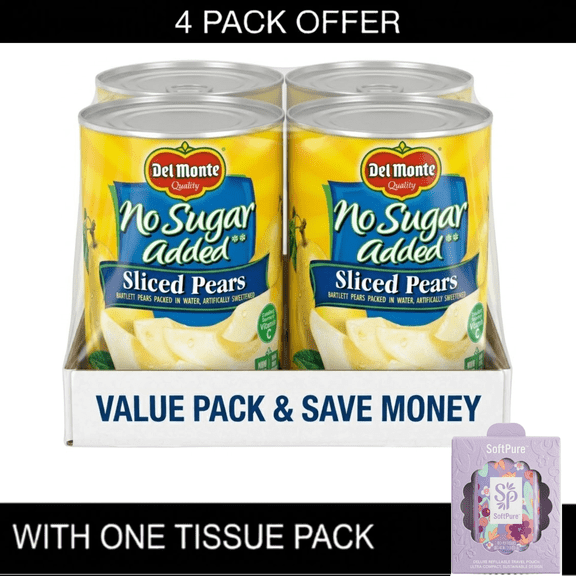 Del Monte No Sugar Added Bartlett Pears, Canned Fruit, 14.5 oz Cans