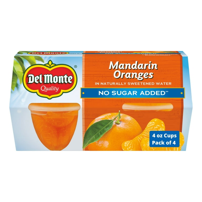 Del Monte Mandarin Oranges, No Sugar, Water Fruit Packed, 4 oz Cup