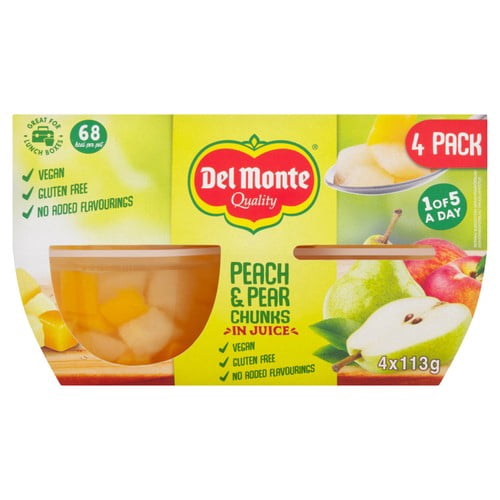 Del Monte Peach & Pear Chunks In Juice Fruit Pot 4 x 113g, British Import (Pack of 3)