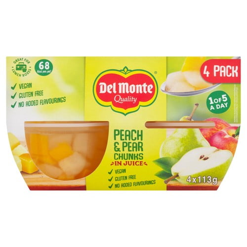 Del Monte Peach & Pear Chunks In Juice Fruit Pot 4 x 113g, British Import (Pack of 3)
