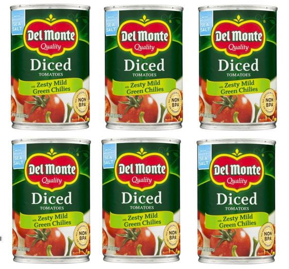 Del Monte Petite Diced Tomatoes, Green Chilies, 14.5 oz Can, Pack of 6