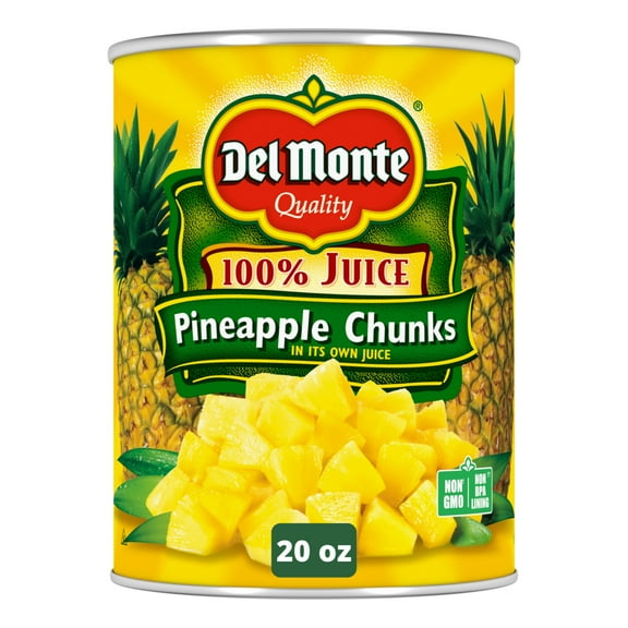 Del Monte Pineapple Chunks in 100% Juice, Canned Fruit, 20 oz Can