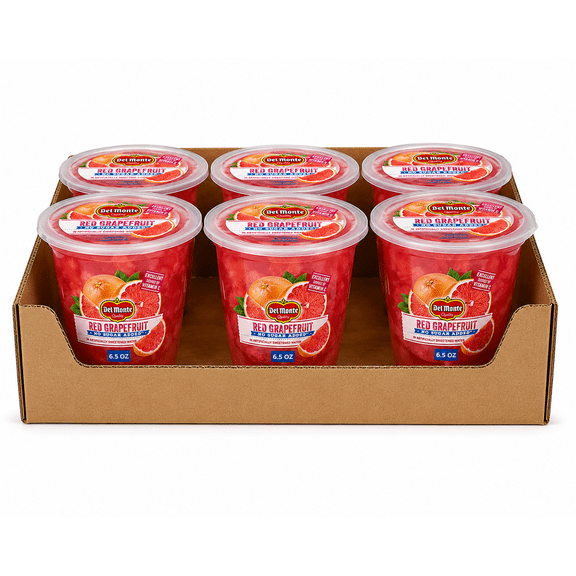 Del Monte Red Grapefruit Fruit Cup Snacks No Sugar Added Juicy Fruit Cups, 6.5 oz (Pack of 6)