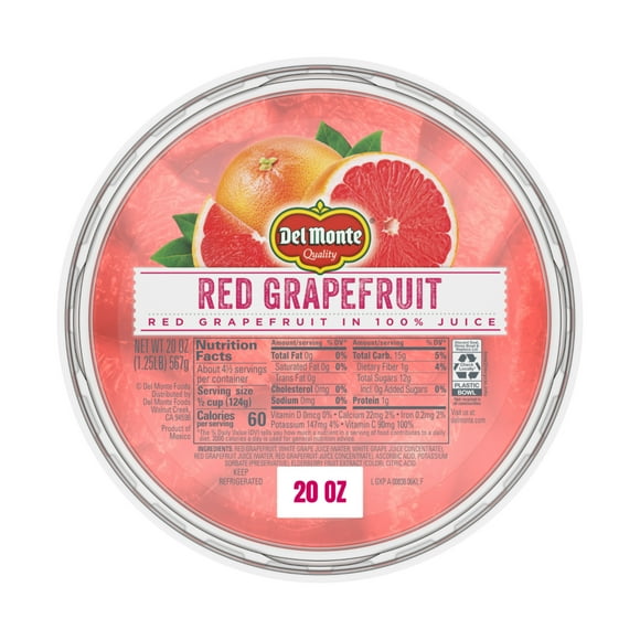 Del Monte Red Grapefruit in 100% Juice, 20 oz Shlef Stable Plastic Bowl