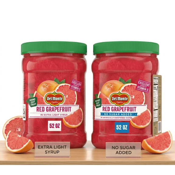 Del Monte Red Grapefruit in Extra Light Syrup 52 oz & No Sugar Added 52 oz Jar