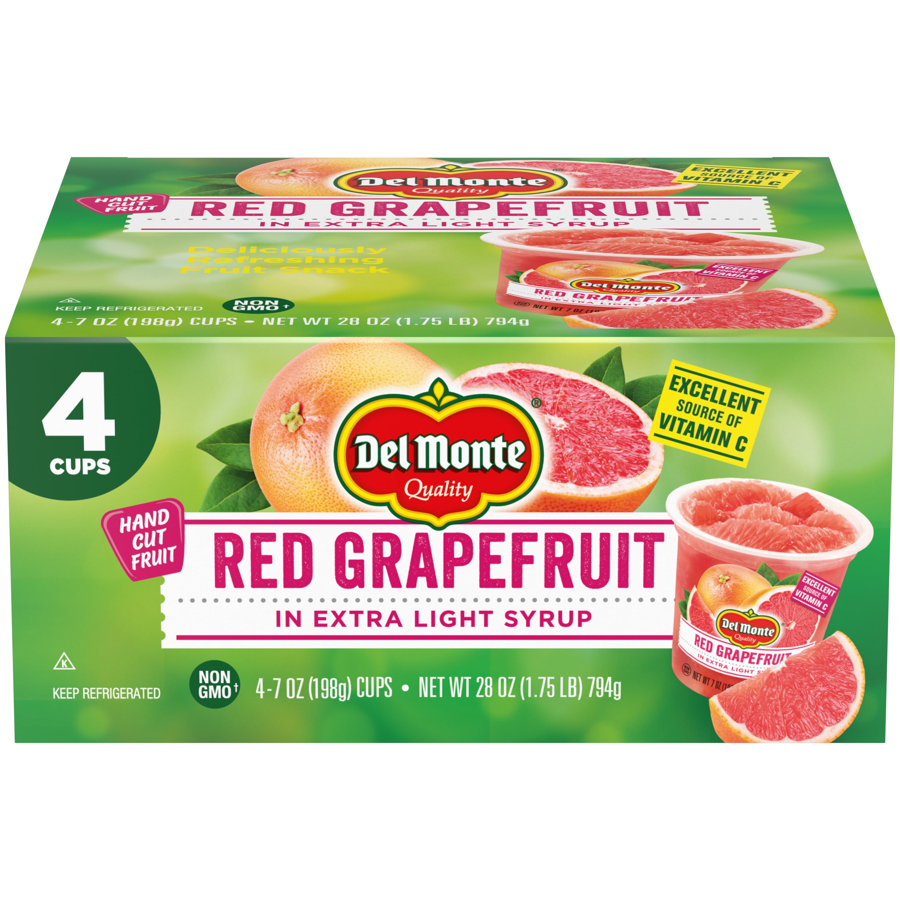 Del Monte Red Grapefruit in Extra Light Syrup, Pack of 4, 7 oz Cups ...