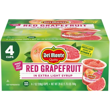 Del Monte Red Grapefruit in Extra Light Syrup, Pack of 4, 7 oz Cups