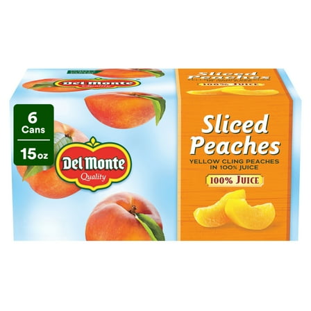 Del Monte Sliced Yellow Cling Peaches in 100% Juice 15 oz Can (Pack of 6)