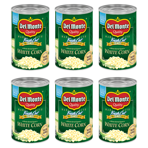 Del Monte Sweet White Whole Kernel Corn, 15.25 oz Can (Pack of 6)