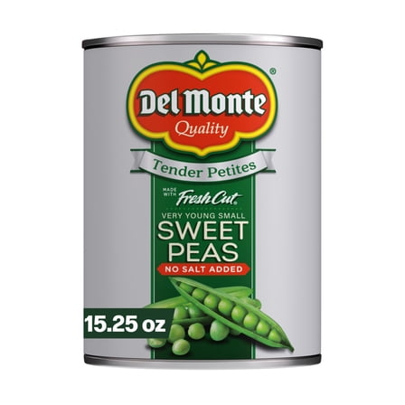 Del Monte Tender Petites Very Young Small Sweet Peas, No Salt Added, 15.25 oz. Can