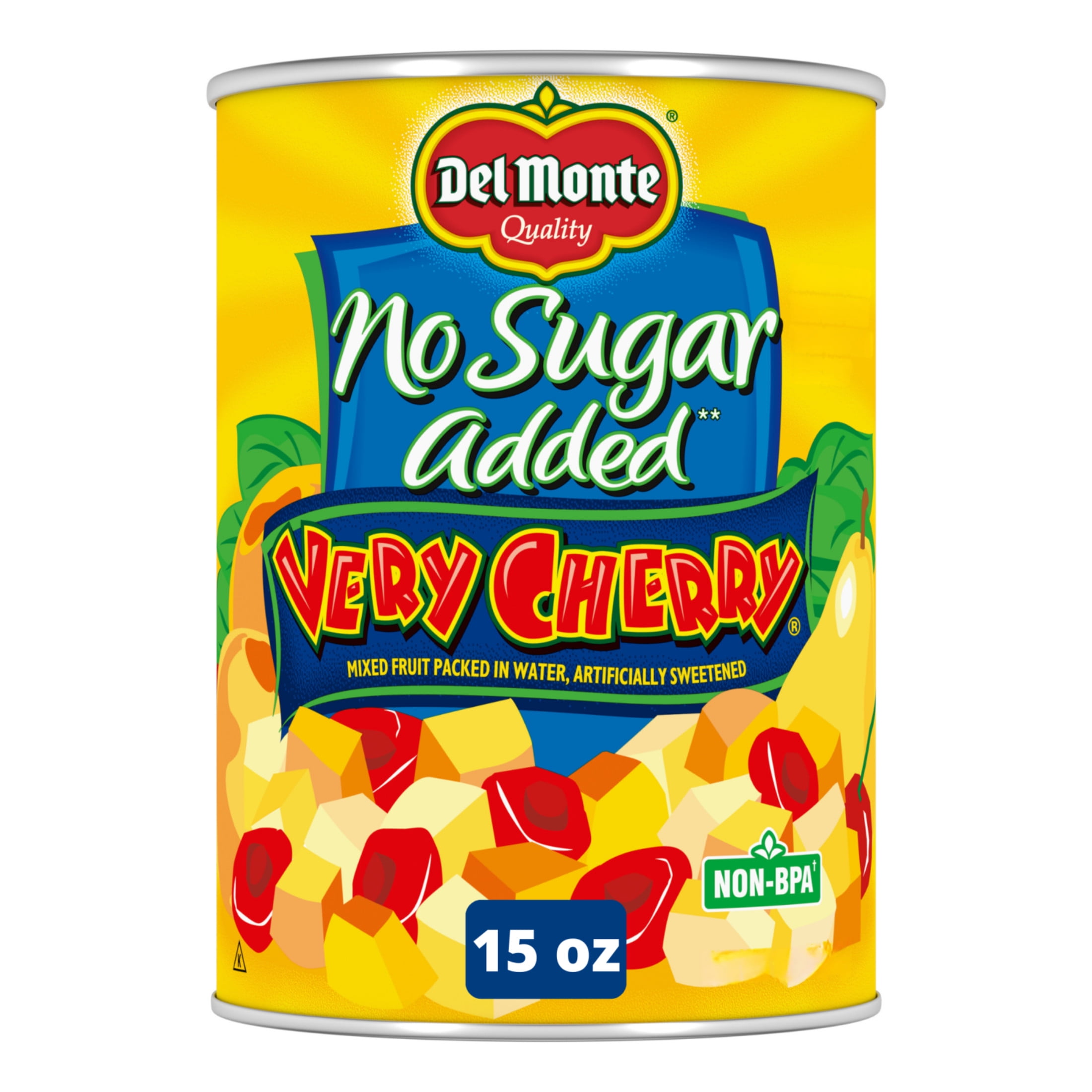 Del Monte Very Cherry No Sugar Added Mixed Fruit Canned Fruit 14.5 oz Can (Pack of 6)