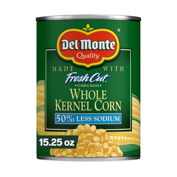 Del Monte 50% Less Sodium Golden Sweet Whole Kernel Corn, 15.25 oz Can