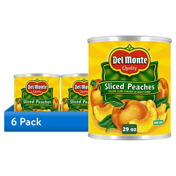 (6 pack) Del Monte Sliced Peaches in Heavy Syrup, Canned Fruit, 29 oz Can
