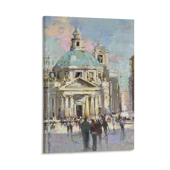 Del Popolo Piazza Wall Art Poster Scroll Canvas Painting Picture Living Room Decor Home 16x24inch(40x60cm)