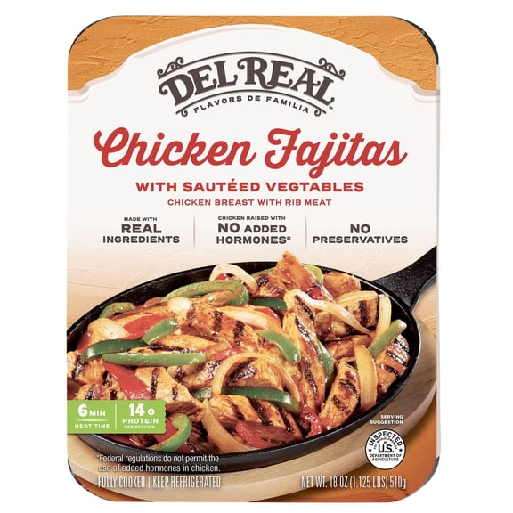 Del Real Foods Grilled Chicken Fajitas Kit with Peppers & Onions, Fully Cooked Packaged Meal, 18 oz