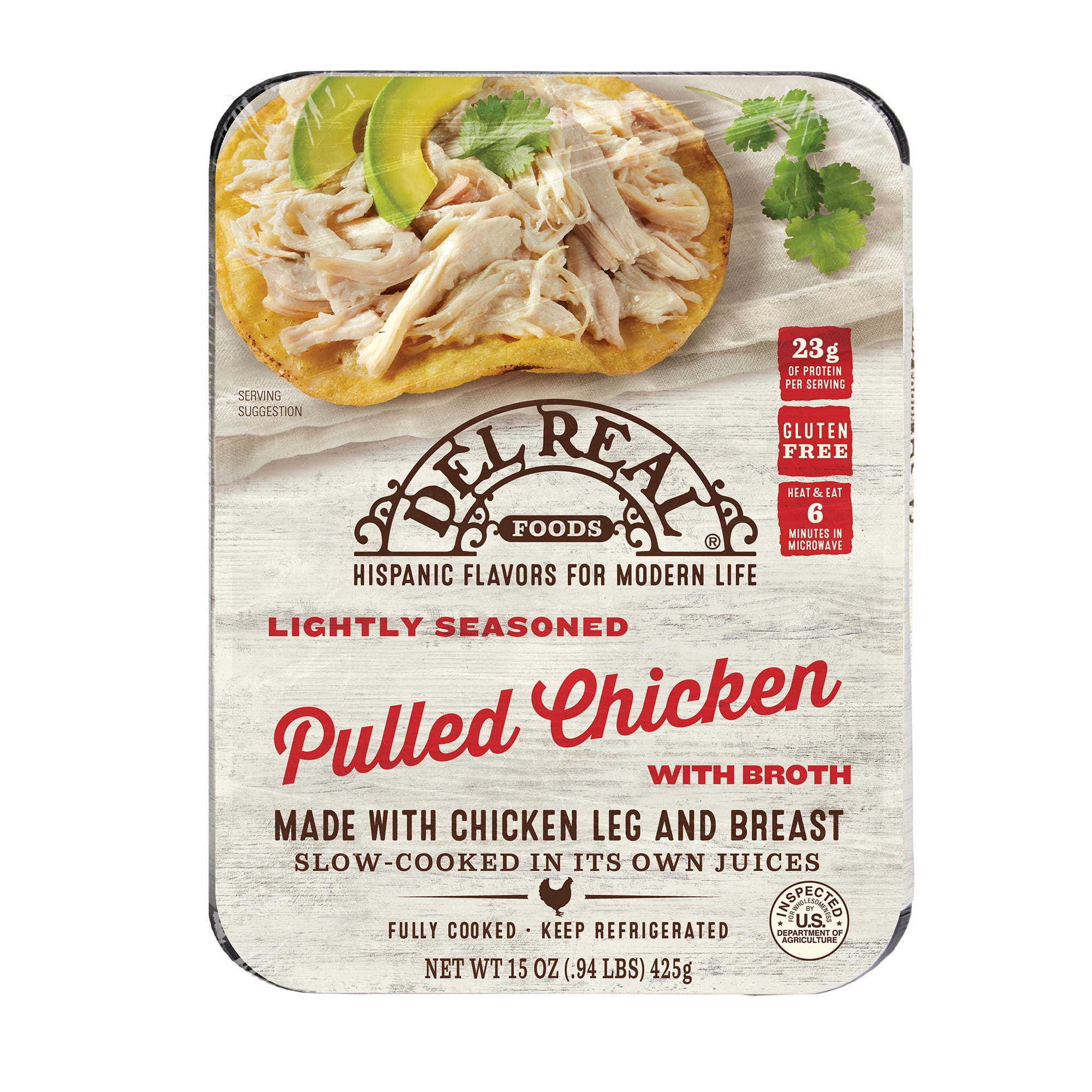 Del Real Foods Lightly Seasoned Pulled Chicken, 15 oz (Cooked)