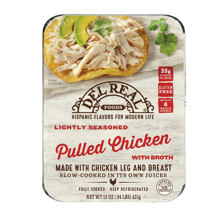 Del Real Foods Lightly Seasoned Pulled Chicken, 15 oz (Cooked)