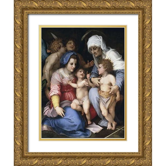 Del Sarto, Andrea 12x14 Gold Ornate Wood Framed with Double Matting Museum Art Print Titled - Holy Family With Angels