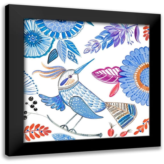 Del Sol, Ani 12x12 Black Modern Framed Museum Art Print Titled - Bird with Flowers I
