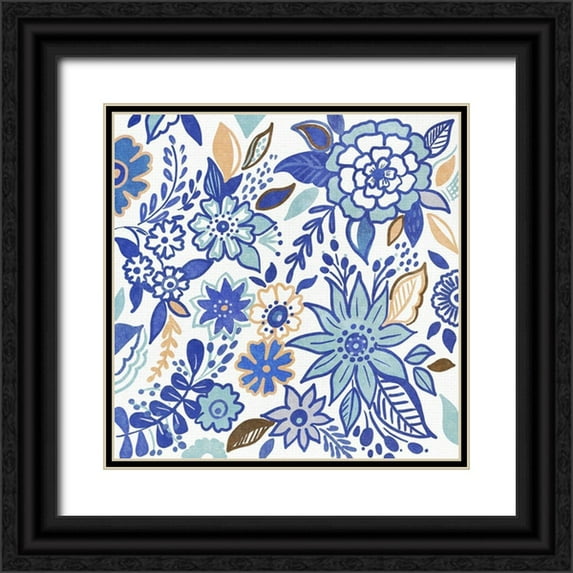 Del Sol, Ani 12x12 Black Ornate Wood Framed with Double Matting Museum Art Print Titled - Botanical Azul I