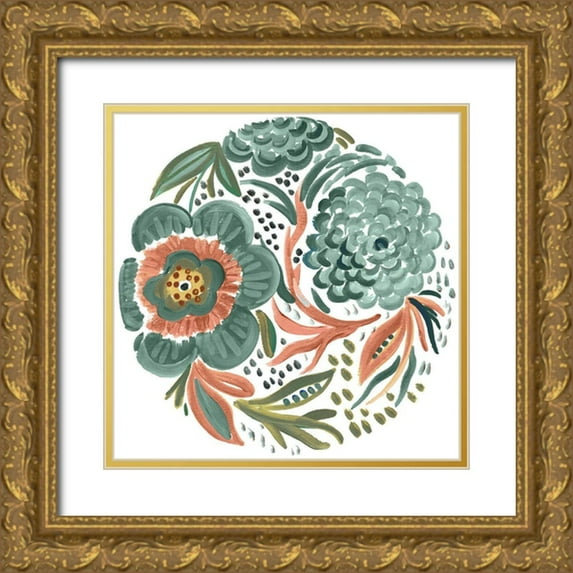 Del Sol, Ani 12x12 Gold Ornate Wood Framed with Double Matting Museum Art Print Titled - Peachy Matisse Florals II