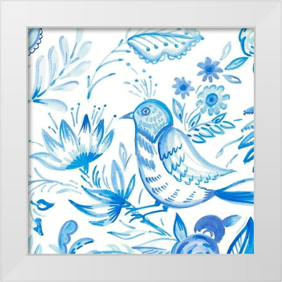 Del Sol, Ani 12x12 White Modern Wood Framed Museum Art Print Titled - Birds in Blue II
