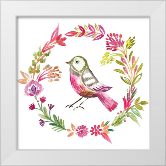 Del Sol, Ani 12x12 White Modern Wood Framed Museum Art Print Titled - Little Bird FLoral II