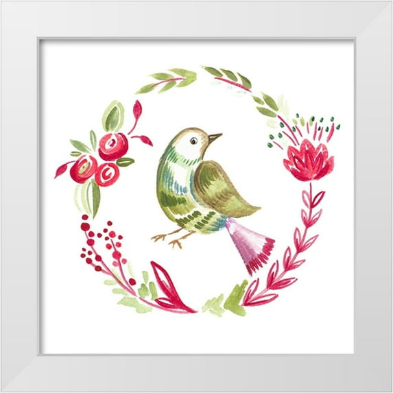 Del Sol, Ani 12x12 White Modern Wood Framed Museum Art Print Titled - Little Bird Floral I