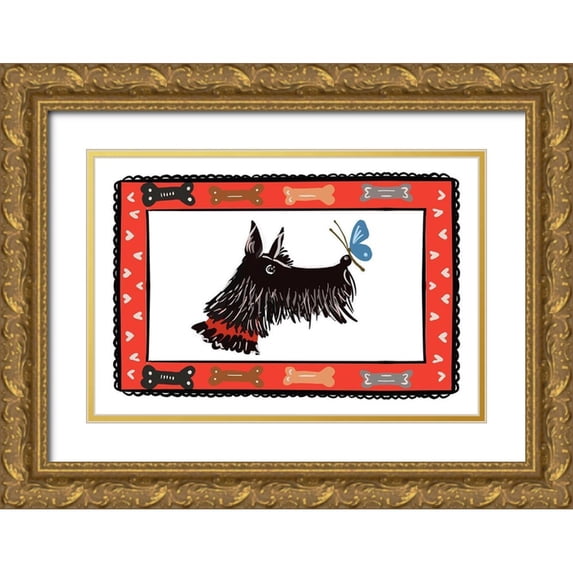 Del Sol, Ani 14x11 Gold Ornate Wood Framed with Double Matting Museum Art Print Titled - Dog With A Butterfly Friend