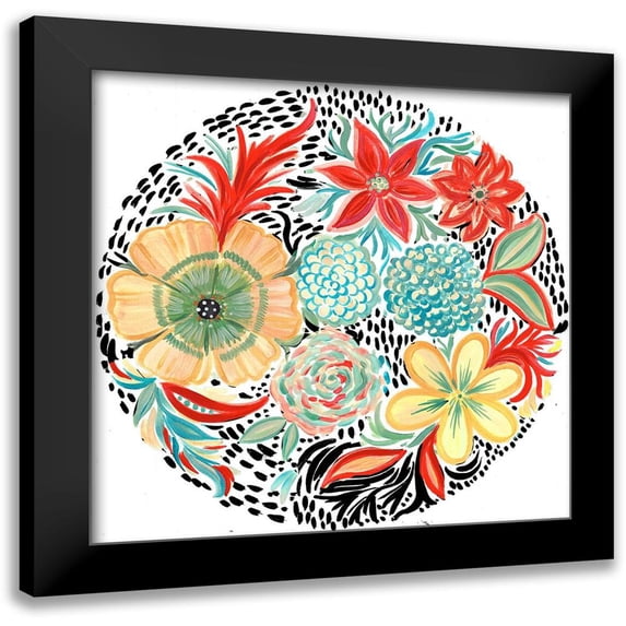 Del Sol, Ani 15x15 Black Modern Framed Museum Art Print Titled - Bright Floral Matisse Circle II
