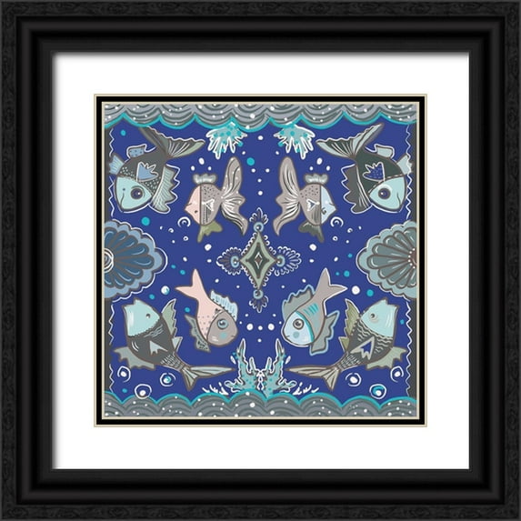 Del Sol, Ani 15x15 Black Ornate Wood Framed with Double Matting Museum Art Print Titled - Fishes in Blue Sea