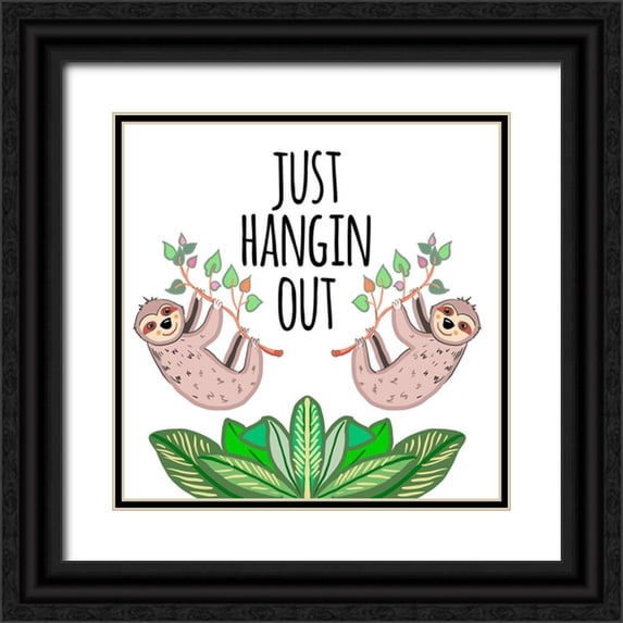 Del Sol, Ani 15x15 Black Ornate Wood Framed with Double Matting Museum Art Print Titled - Hangin Out Sloth