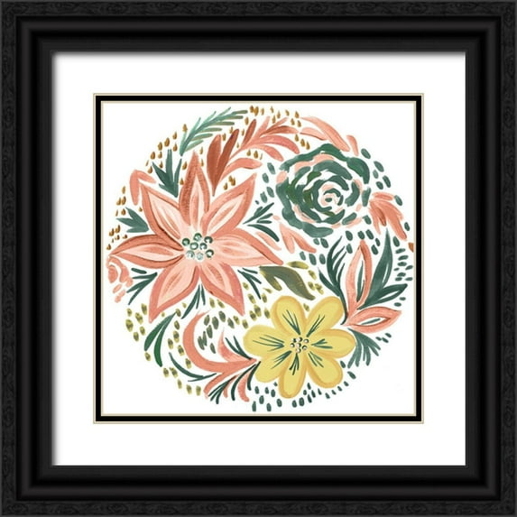Del Sol, Ani 20x20 Black Ornate Wood Framed with Double Matting Museum Art Print Titled - Peachy Matisse Florals III