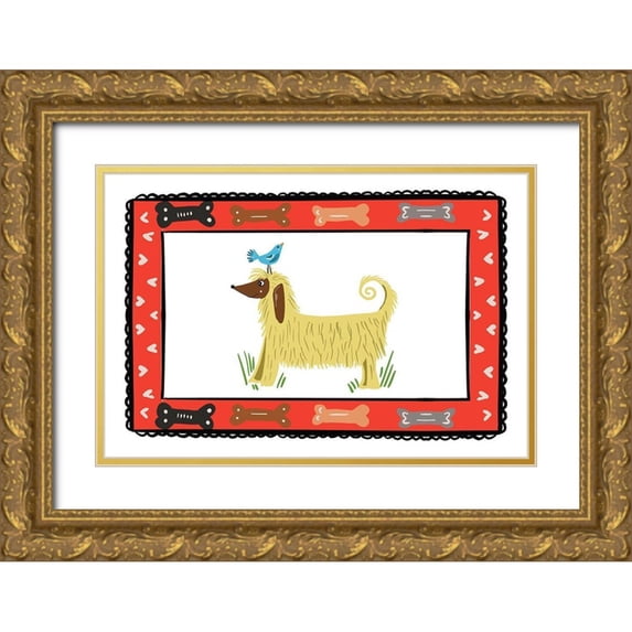 Del Sol, Ani 24x17 Gold Ornate Wood Framed with Double Matting Museum Art Print Titled - Dog with a Bird Friend