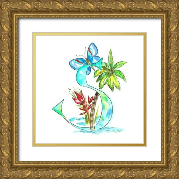 Del Sol, Ani 26x26 Gold Ornate Wood Framed with Double Matting Museum Art Print Titled - Monogram S
