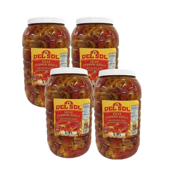 Del Sol Pickled Hot Pepper Rings Assorted, Sliced Hot Peppers, Bulk Foodservice Size, 3.78 L