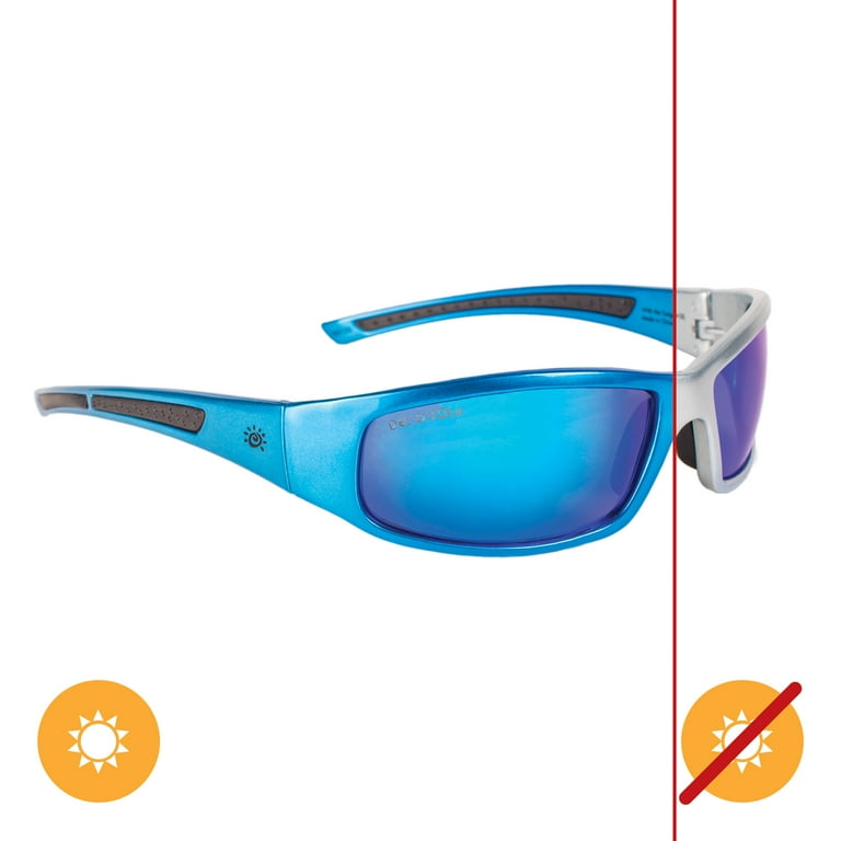 Del Sol Solize Color Changing Sunglasses For Men With Me Tonight Changes Color from Silver to Blue in the Sun Polarized Pro Mirrored Lens 100