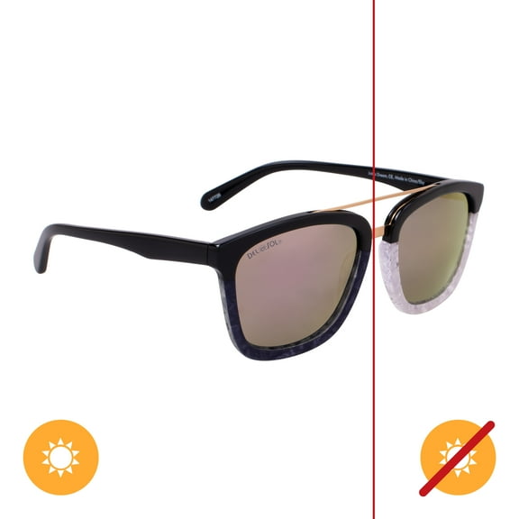 Del Sol Solize Color-Changing Unisex Sunglasses - Just a Dream - Changes Color from Black & Pearl to Ebony in the Sun - Polarized Pro, Mirrored Lens, 100% UVA/UVB Protection