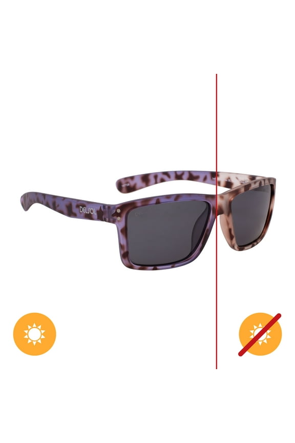 Solize Color-Changing Unisex Sunglasses - Just Like Paradise - Changes Color from Clear Tortoise to Purple in the Sun - Polarized Pro, 100% UVA/UVB Protection