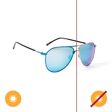 Del Sol Solize Color-Changing Unisex Sunglasses - Stand by Me - Changes Color from Silver to Blue in the Sun - Polarized Pro, Mirrored Lens, 100% UVA/UVB Protection