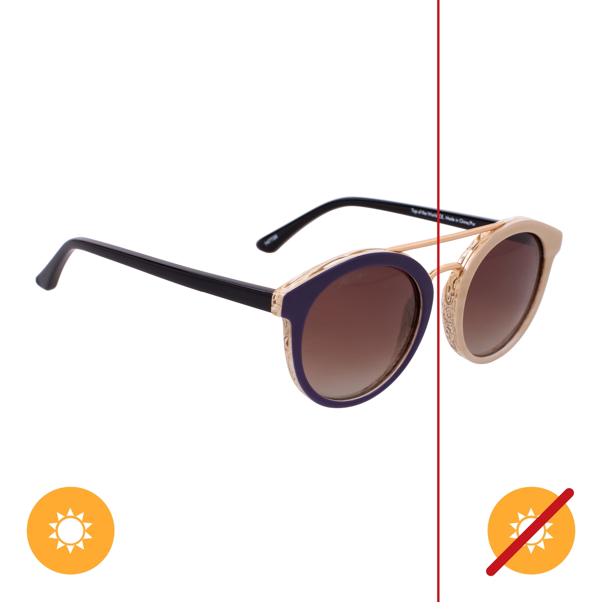Del Sol Solize Color Changing Unisex Sunglasses Top of the World Changes Color from Ivory to Purple in the Sun Polarized Pro 100 UVA UVB