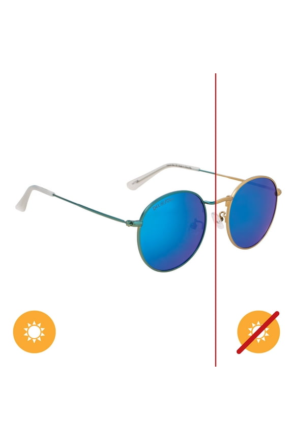 Solize Color-Changing Unisex Sunglasses - Vitamin Sea - Changes Color from Gold to Blue in the Sun - Polarized Pro, Mirrored Lens, 100% UVA/UVB Protection