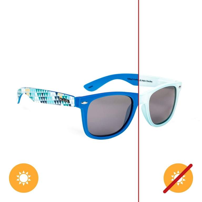 Del Sol Solize Color Changing Unisex Sunglasses Walking on Sunshine Changes Color from Light Blue to Blue in the Sun Polarized Pro Mirrored
