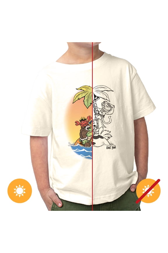 Toddler Boys Crew Tee - Pirate Trio, Natural T-Shirt - Changes from Black to Vibrant colors in the Sun - 100% Combed, Ring-Spun Cotton, Fine Jersey, Relaxed Fit