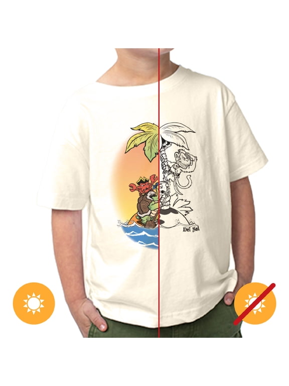 Toddler Boys Crew Tee - Pirate Trio, Natural T-Shirt - Changes from Black to Vibrant colors in the Sun - 100% Combed, Ring-Spun Cotton, Fine Jersey, Relaxed Fit