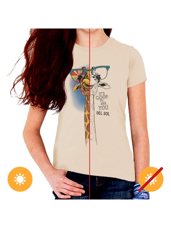 Youth Girls Crew Tee - Good to see You, Natural T-Shirt - Changes from Black & White to Vibrant colors in the Sun - 100% Combed, Ring-Spun Cotton, Short Sleeve