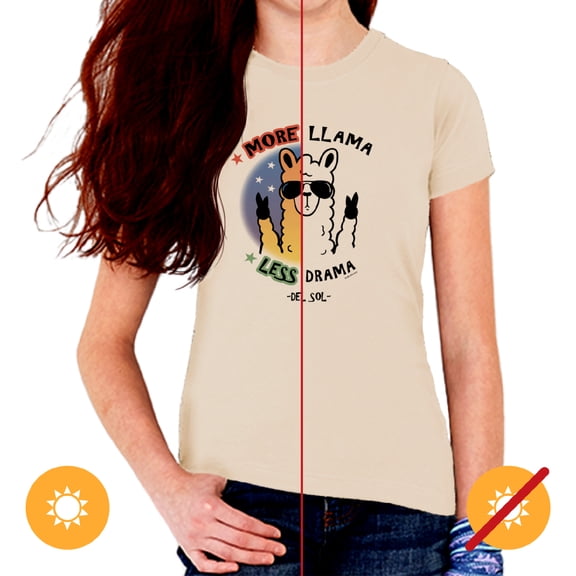 Del Sol Youth Girls Crew Tee - More Llama, Natural T-Shirt - Changes from Black & White to Vibrant colors in the Sun - 100% Combed, Ring-Spun Cotton, Short Sleeve